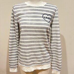 Well Worn Women Stripe Lazy Crew Sweatshirt Lightweight Size S